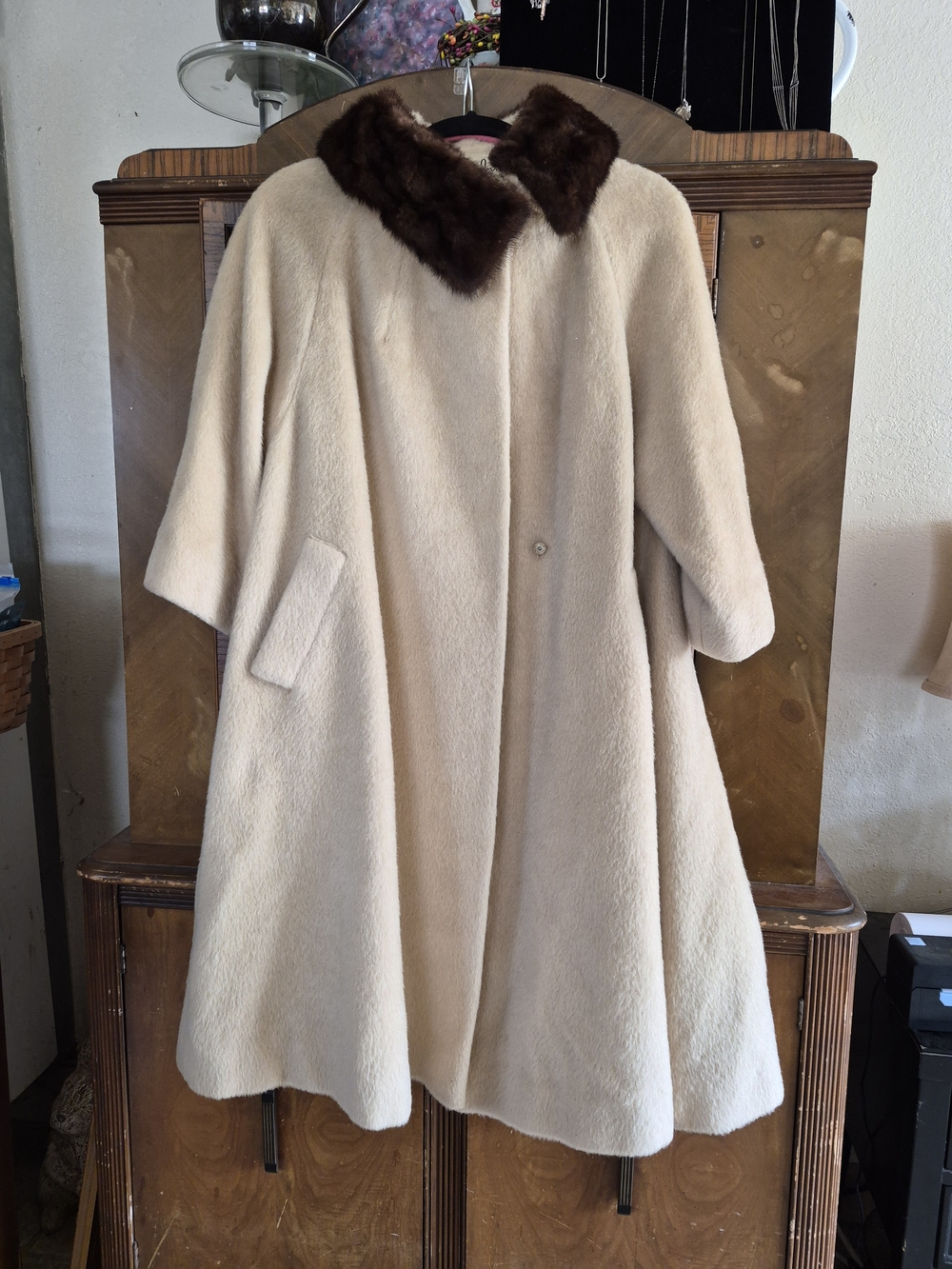 Lilli Anne Paris Mid Century Swing Coat Brown Fur Collar M/L